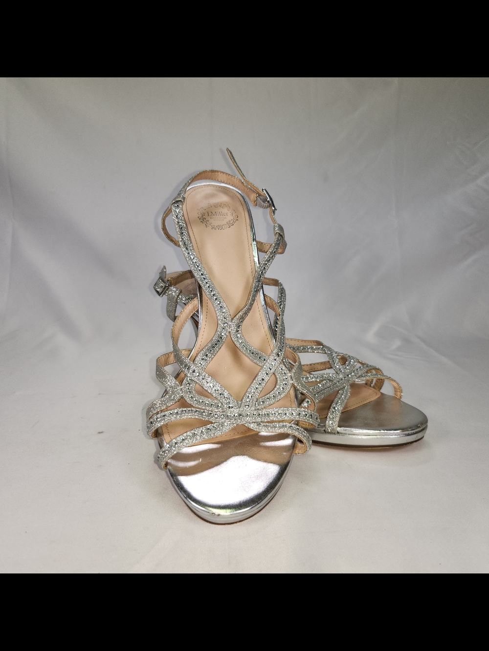 Silver Glitter Strappy High-Heel Sandals for Women